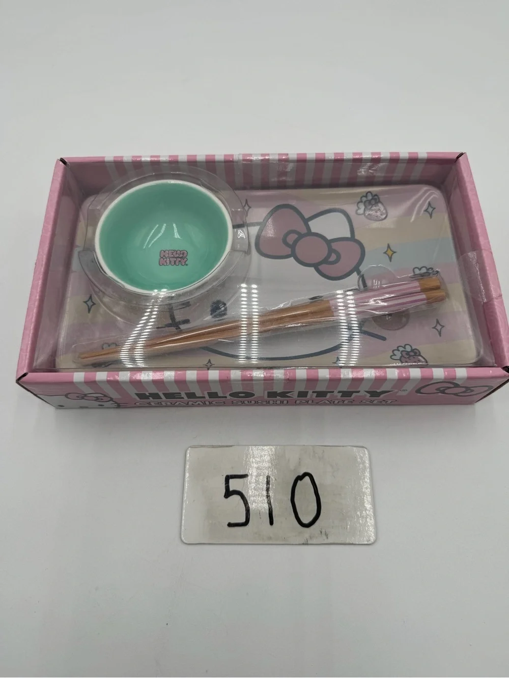 Hello Kitty Ceramic Sushi Plate Set NIB 2024 Sanrio Silver Buffalo Chopsticks